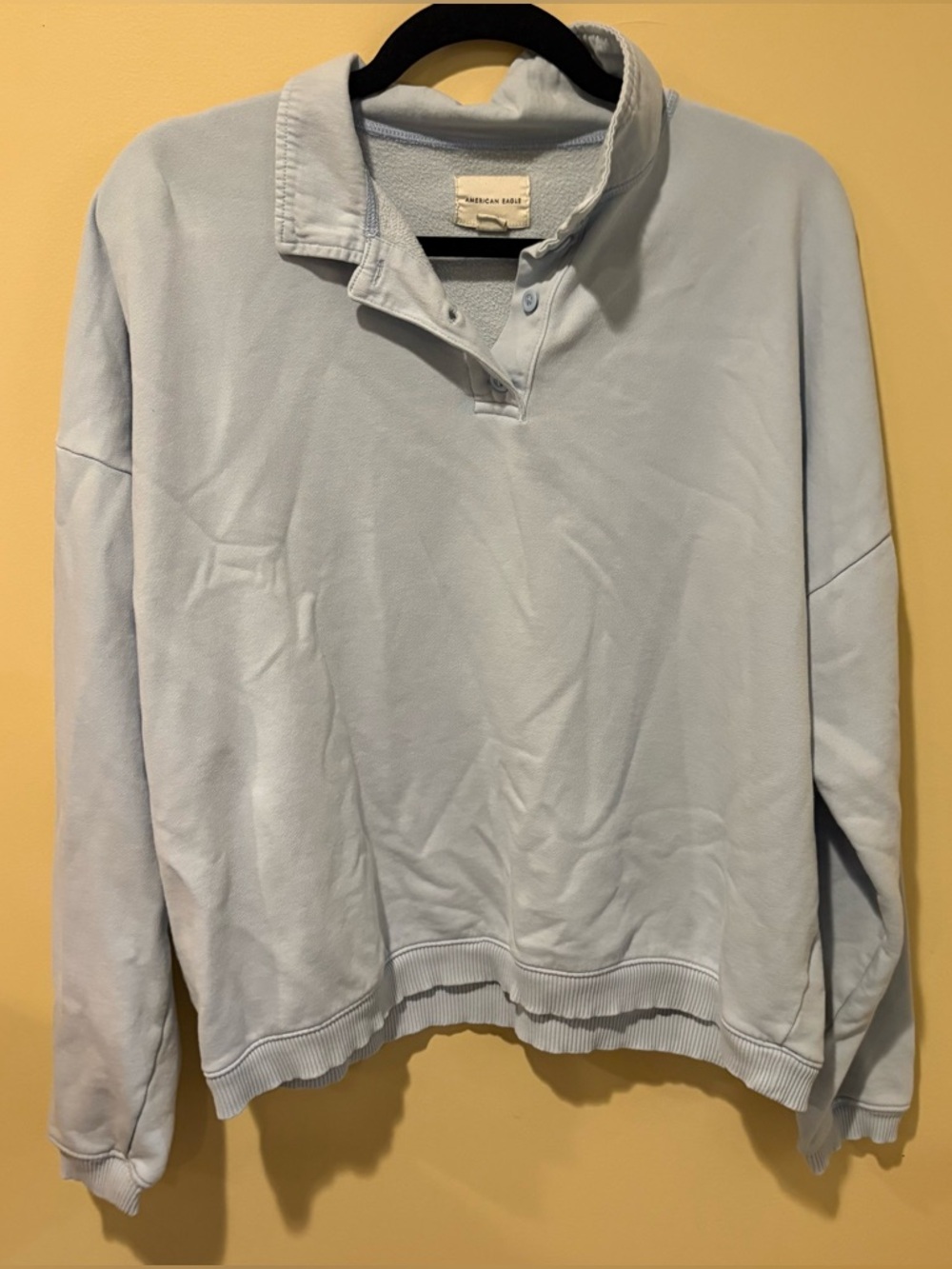 American Eagle Outfitters Pale Blue Button Crewneck Pullover